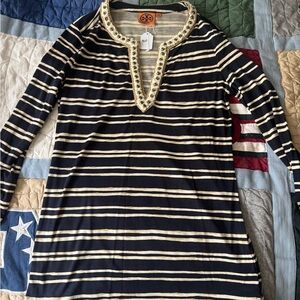 Tory Burch Kalvin Striped Navy and Cream Tunic